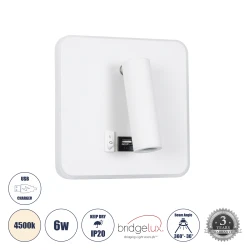 Μοντέρνα επιτοίχια απλίκα reading light kelvo® LADY-S με φορτιστή USB 3A LED 6W 600lm 36° & 360° AC 220-240V IP20 φυσικό λευκό 4500K λευκό ματ 15x15x7cm