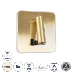 Επιτοίχια απλίκα reading light με φορτιστή USB GLOBOSTAR® LADY-S δίφωτη LED 6W 600lm 36° & 360° AC 220-240V IP20 φυσικό λευκό 4500K χρυσό 15x15x7cm
