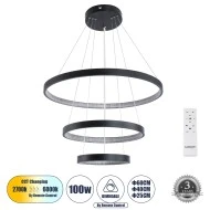 Κρεμαστό Φωτιστικό Δαχτυλίδι-Κύκλος LED DIAMOND TRIO CCT 100W 11200lm 360° AC 220-240V - Εναλλαγή Φωτισμού μέσω Τηλεχειριστηρίου All In One- Μαυρο