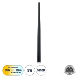 Κρεμαστό Φωτιστικό TEARS Design LED CCT 3W 330lm 180° AC 220-240V - Εναλλαγή Φωτισμού μέσω Διακόπτη On/Off All In One - Φ3.2 x Υ51.5cm - Μαύρο