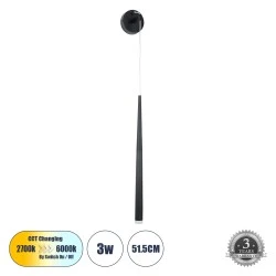  Φωτιστικό τοίχου  απλίκα Design LED CCT 3W 330lm 180° AC 220-240V με διάσταση Φ3.2 x Υ51.5cm μαύρο