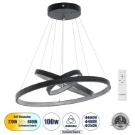 Κρεμαστό Φωτιστικό Δαχτυλίδι-Κύκλος LED DIAMOND TRIO CCT 100W 11200lm 360° AC 220-240V - Εναλλαγή Φωτισμού μέσω Τηλεχειριστηρίου All In One- Μαύρο