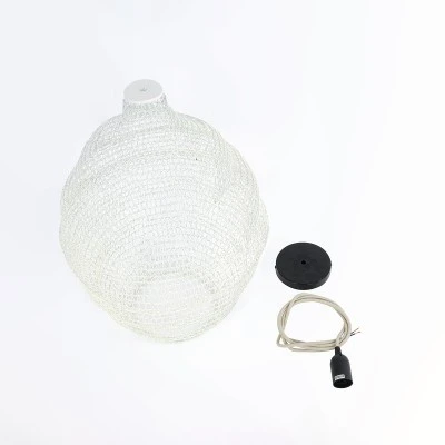 GloboStar® KENTUCKY 01898 Vintage Κρεμαστό Φωτιστικό Πλέγμα Μονόφωτο 1 x E27 IP20 Μπεζ Μέταλλο - Μ40 x Π40 x Y60cm