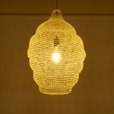 GloboStar® KENTUCKY 01898 Vintage Κρεμαστό Φωτιστικό Πλέγμα Μονόφωτο 1 x E27 IP20 Μπεζ Μέταλλο - Μ40 x Π40 x Y60cm