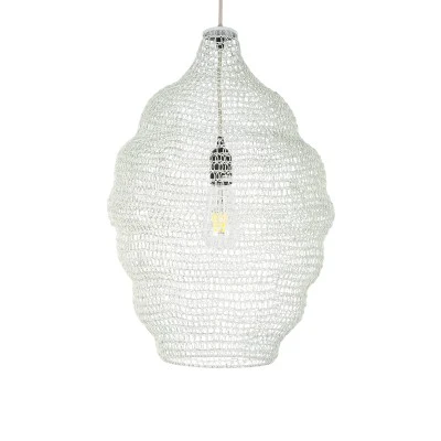 GloboStar® KENTUCKY 01898 Vintage Κρεμαστό Φωτιστικό Πλέγμα Μονόφωτο 1 x E27 IP20 Μπεζ Μέταλλο - Μ40 x Π40 x Y60cm