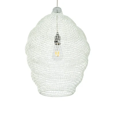 GloboStar® KENTUCKY 01898 Vintage Κρεμαστό Φωτιστικό Πλέγμα Μονόφωτο 1 x E27 IP20 Μπεζ Μέταλλο - Μ40 x Π40 x Y60cm
