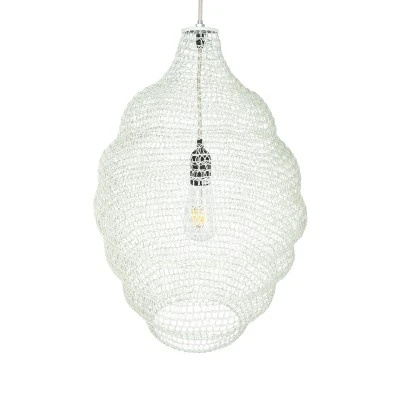 GloboStar® KENTUCKY 01898 Vintage Κρεμαστό Φωτιστικό Πλέγμα Μονόφωτο 1 x E27 IP20 Μπεζ Μέταλλο - Μ40 x Π40 x Y60cm