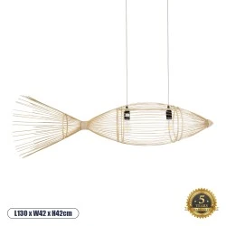 Μοντέρνο Κρεμαστό Φωτιστικό Πλέγμα FISH Δίφωτο 2 x E27 IP20 Μπεζ Ξύλο - Μ130 x Π42 x Υ42cm