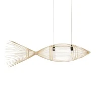 Μοντέρνο Κρεμαστό Φωτιστικό Πλέγμα FISH Δίφωτο 2 x E27 IP20 Μπεζ Ξύλο - Μ130 x Π42 x Υ42cm