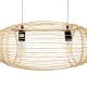 GloboStar® FISH 01927 Μοντέρνο Κρεμαστό Φωτιστικό Οροφής  2 x E27 AC 220-240V IP20 - Μ130 x Π42 x Υ42cm - Μπεζ Ξύλινο Πλέγμα