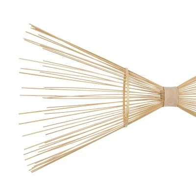 GloboStar® FISH 01927 Μοντέρνο Κρεμαστό Φωτιστικό Οροφής  2 x E27 AC 220-240V IP20 - Μ130 x Π42 x Υ42cm - Μπεζ Ξύλινο Πλέγμα