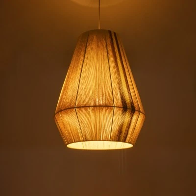 GloboStar® SALERNO 02334 Boho Κρεμαστό Φωτιστικό Πλέγμα Μονόφωτο 1 x E27 IP20 Μπεζ, Καφέ & Κίτρινο Νήμα - Μ50 x Π50 x Υ60cm