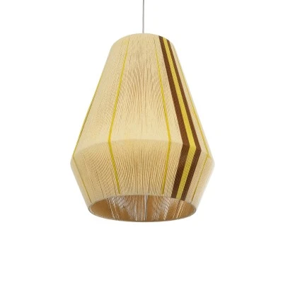 GloboStar® SALERNO 02334 Boho Κρεμαστό Φωτιστικό Πλέγμα Μονόφωτο 1 x E27 IP20 Μπεζ, Καφέ & Κίτρινο Νήμα - Μ50 x Π50 x Υ60cm
