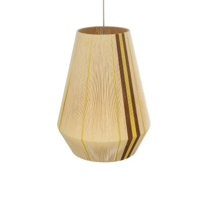 GloboStar® SALERNO 02334 Boho Κρεμαστό Φωτιστικό Πλέγμα Μονόφωτο 1 x E27 IP20 Μπεζ, Καφέ & Κίτρινο Νήμα - Μ50 x Π50 x Υ60cm