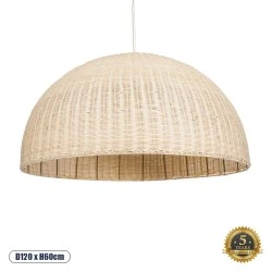 Boho Κρεμαστό Φωτιστικό Καμπάνα MONTANA  Μονόφωτο 1 x E27 IP20 Μπεζ Ξύλο - Μ120 x Π120 x Υ60cm