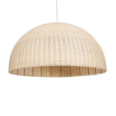 GloboStar® MONTANA 02380 Boho Κρεμαστό Φωτιστικό Καμπάνα Μονόφωτο 1 x E27 IP20 Μπεζ Ξύλο - Μ120 x Π120 x Υ60cm
