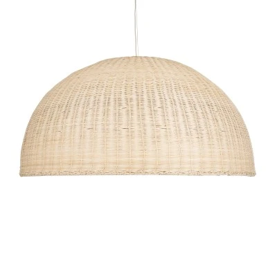 GloboStar® MONTANA 02380 Boho Κρεμαστό Φωτιστικό Καμπάνα Μονόφωτο 1 x E27 IP20 Μπεζ Ξύλο - Μ120 x Π120 x Υ60cm