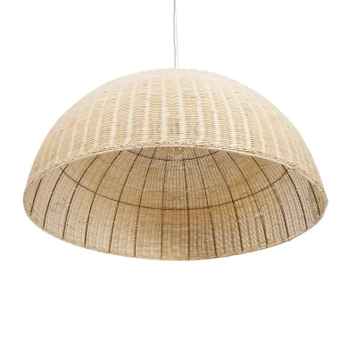GloboStar® MONTANA 02380 Boho Κρεμαστό Φωτιστικό Καμπάνα Μονόφωτο 1 x E27 IP20 Μπεζ Ξύλο - Μ120 x Π120 x Υ60cm