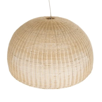 GloboStar® MONTANA 02380 Boho Κρεμαστό Φωτιστικό Καμπάνα Μονόφωτο 1 x E27 IP20 Μπεζ Ξύλο - Μ120 x Π120 x Υ60cm