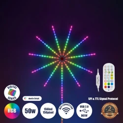 Σετ ταινίας LED RGB 5m με Controller, WiFi Smart APP & ασύρματο χειριστήριο RF 2.4Ghz SMD 5050 50W 156LED 156PIXEL 3000lm 120° 5VDC ντιμαριζόμενη