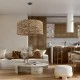 GloboStar® MANGATA 01849 Boho Κρεμαστό Φωτιστικό Οροφής Μονόφωτο 1 x E27 AC220-240V IP20 - Φ60 x Υ28cm - Καφέ Water Hyacinth - Υδρουάκινθος Πλέγμα Καμπάνα