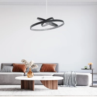 GloboStar® DIAMOND TRIO 61523-DECO Κρεμαστό Φωτιστικό Δαχτυλίδι-Κύκλος LED CCT 100W 11200lm 360° AC 220-240V - Εναλλαγή Φωτισμού μέσω Τηλεχειριστηρίου All In One Ψυχρό 6000k+Φυσικό 4500k+Θερμό 2700k Dimmable Φ25+40+60cm - Μαυρο - 3 Χρόνια Εγγύηση