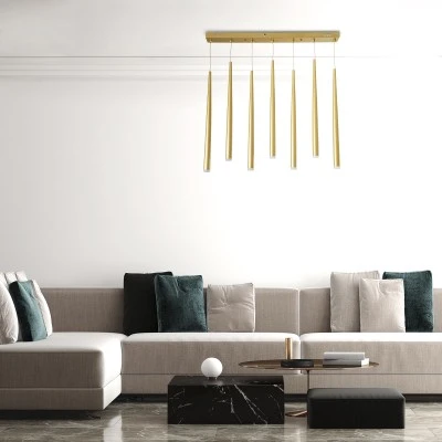 GloboStar® TEARS 61312 Κρεμαστό Φωτιστικό Οροφής Design LED CCT 21W 2310lm 180° AC 220-240V - Εναλλαγή Φωτισμού μέσω Τηλεχειριστηρίου All In One Ψυχρό 6000k+Φυσικό 4500k+Θερμό 2700k Dimmable Μ70 x Π3.2 x Υ60cm - Χρυσό Βούρτσας - 3 Years Warranty