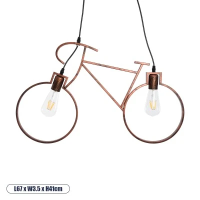 Vintage κρεμαστό φωτιστικό BIKE με Ντουί 2 x E27 AC 220-240V IP20 - Χάλκινο