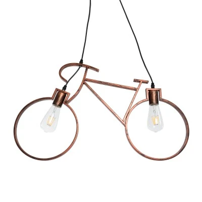 Vintage κρεμαστό φωτιστικό BIKE με Ντουί 2 x E27 AC 220-240V IP20 - Χάλκινο