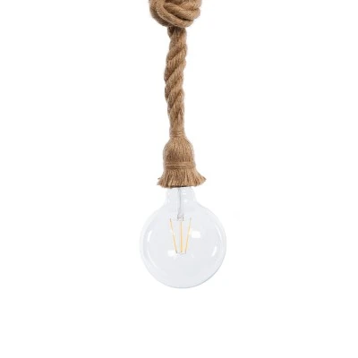 Boho Κρεμαστό Φωτιστικό Οροφής με Ντουί 1 x E27 AC 220-240V IP20 - Μπεζ - Μ3.5 x Π3.5 x Υ200cm GloboStar® ROPE 01018 Vintage Industrial Κρεμαστό Φωτιστικό Οροφής Μονόφωτο 1 x E27 με 2 μέτρα Μπεζ Σχοινί Φ3.5 x Y200cm