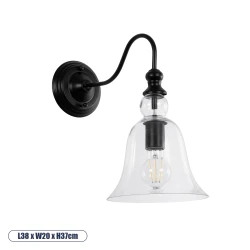 Vintage φωτιστικό τοίχου - απλίκα με ντουί 1 x E27 kelvo® LILLY AC 220-240V IP20 μαύρο & διάφανο 38x20x37cm 01064 Vintage φωτιστικό τοίχου - απλίκα με ντουί 1 x E27 kelvo® LILLY AC 220-240V IP20 μαύρο & διάφανο 38x20x37cm 01064