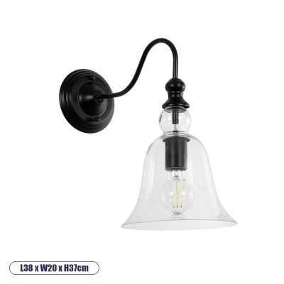Vintage φωτιστικό τοίχου - απλίκα με ντουί 1 x E27 kelvo® LILLY AC 220-240V IP20 μαύρο & διάφανο 38x20x37cm 01064 Vintage φωτιστικό τοίχου - απλίκα με ντουί 1 x E27 kelvo® LILLY AC 220-240V IP20 μαύρο & διάφανο 38x20x37cm 01064