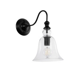 Vintage φωτιστικό τοίχου - απλίκα με ντουί 1 x E27 kelvo® LILLY AC 220-240V IP20 μαύρο & διάφανο 38x20x37cm 01064
