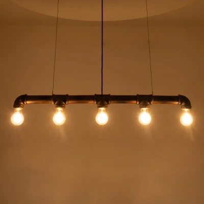 Vintage Κρεμαστό Φωτιστικό Οροφής με Ντουί 5 x E27 AC 220-240V IP20 - Χάλκινο Εφέ Σκουριάς - Μ88 x Π5 x Υ7cm GloboStar® CANAL 01070 Vintage Κρεμαστό Φωτιστικό Ράγα Πολύφωτο 5 x E27 IP20 Χάλκινο Μέταλλο - Μ88 x Π5 x Υ7cm