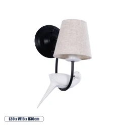 Vintage φωτιστικό τοίχου kelvo® DOVE για λάμπα με ντουί E14 AC 220-240V IP20 μαύρο & μπεζ 30x15x36cm 01084