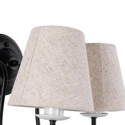 GloboStar® DOVE 01086 Vintage Φωτιστικό Τοίχου - Απλίκα Δίφωτο 2 x E14 AC 220-240V IP20 - Μ28 x Π28 x Υ30cm - Μαύρο Μεταλλικό με Μπεζ Υφασμάτινο Καπέλο