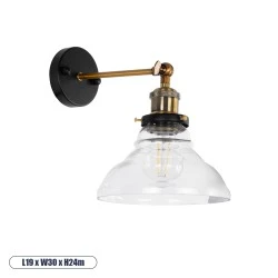 Φωτιστικό τοίχου απλίκα με ντουί 1 x E27 AC 220-240V IP20 διάφανο & χρυσό μέταλλο με διαστάσεις Μ19 x Π30 x Υ24cm Φωτιστικό τοίχου απλίκα με ντουί 1 x E27 AC 220-240V IP20 διάφανο & χρυσό μέταλλο με διαστάσεις Μ19 x Π30 x Υ24cm