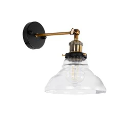 Φωτιστικό τοίχου απλίκα με ντουί 1 x E27 AC 220-240V IP20 διάφανο & χρυσό μέταλλο με διαστάσεις Μ19 x Π30 x Υ24cm