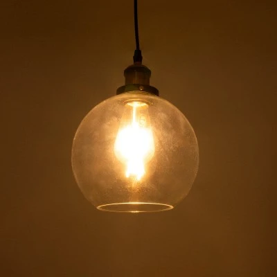 GloboStar® WICKHAM 01170 Vintage Κρεμαστό Φωτιστικό Μπάλα Μονόφωτο 1 x E27 IP20 Διάφανο Γυαλί με Μαύρο & Χρυσό Μέταλλο - Μ20 x Π20 x Y25cm