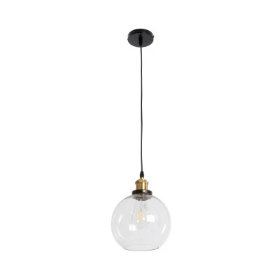 GloboStar® WICKHAM 01170 Vintage Κρεμαστό Φωτιστικό Μπάλα Μονόφωτο 1 x E27 IP20 Διάφανο Γυαλί με Μαύρο & Χρυσό Μέταλλο - Μ20 x Π20 x Y25cm