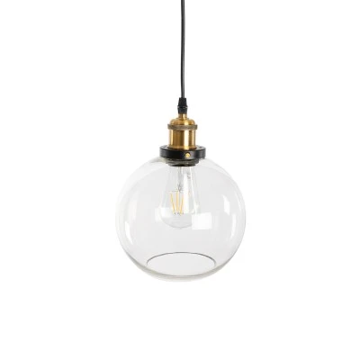 GloboStar® WICKHAM 01170 Vintage Κρεμαστό Φωτιστικό Μπάλα Μονόφωτο 1 x E27 IP20 Διάφανο Γυαλί με Μαύρο & Χρυσό Μέταλλο - Μ20 x Π20 x Y25cm
