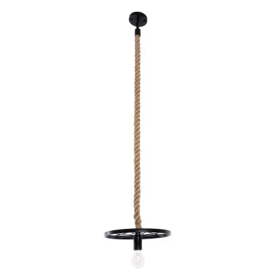 GloboStar® VELO 01185 Vintage Industrial Κρεμαστό Φωτιστικό Οροφής Μονόφωτο 1 x E27 Μαύρο Μεταλλικό Πλέγμα με Μπεζ Σχοινί Φ30 x Y16cm