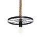 GloboStar® VELO 01185 Vintage Industrial Κρεμαστό Φωτιστικό Οροφής Μονόφωτο 1 x E27 Μαύρο Μεταλλικό Πλέγμα με Μπεζ Σχοινί Φ30 x Y16cm