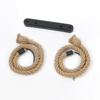 GloboStar® ROPE 01279 Vintage Κρεμαστό Φωτιστικό Ράγα Δίφωτο 2 x E27 IP20 Μπεζ Σχοινί - Μ30 x Π3.5 x Υ100cm