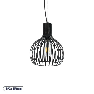 GloboStar® SCANDI 01386 Vintage Industrial Κρεμαστό Φωτιστικό Οροφής Μονόφωτο 1 x E27  Μαύρο Μεταλλικό Πλέγμα Φ23 x Υ30cm