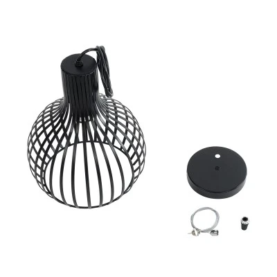 GloboStar® SCANDI 01386 Vintage Industrial Κρεμαστό Φωτιστικό Οροφής Μονόφωτο 1 x E27  Μαύρο Μεταλλικό Πλέγμα Φ23 x Υ30cm