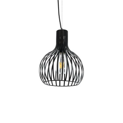 GloboStar® SCANDI 01386 Vintage Industrial Κρεμαστό Φωτιστικό Οροφής Μονόφωτο 1 x E27  Μαύρο Μεταλλικό Πλέγμα Φ23 x Υ30cm
