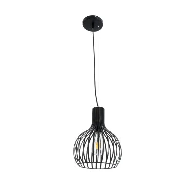GloboStar® SCANDI 01386 Vintage Industrial Κρεμαστό Φωτιστικό Οροφής Μονόφωτο 1 x E27  Μαύρο Μεταλλικό Πλέγμα Φ23 x Υ30cm