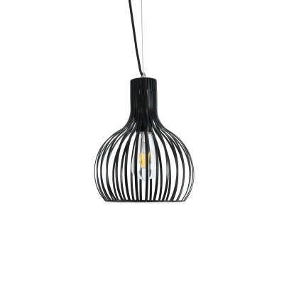GloboStar® SCANDI 01386 Vintage Industrial Κρεμαστό Φωτιστικό Οροφής Μονόφωτο 1 x E27  Μαύρο Μεταλλικό Πλέγμα Φ23 x Υ30cm