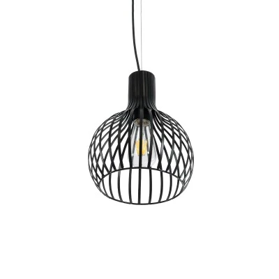 GloboStar® SCANDI 01386 Vintage Industrial Κρεμαστό Φωτιστικό Οροφής Μονόφωτο 1 x E27  Μαύρο Μεταλλικό Πλέγμα Φ23 x Υ30cm
